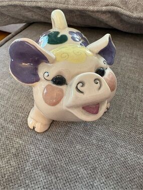 Vintage Kay Finch Ceramic Pig Figurine Floral Hand Painted California Pottery